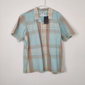 Levi's Men's Button Down Shirt in Blue Tan Plaid Size XL NEW 100% Cotton